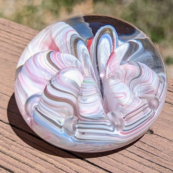 Vintage Bob St Clair Paperweight Pink Gray and White Tones with Embossed Mark - Picture 10 of 11